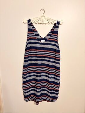 Linen Blend Women’s Old Navy Striped Summer Dress Navy Blue with Pockets